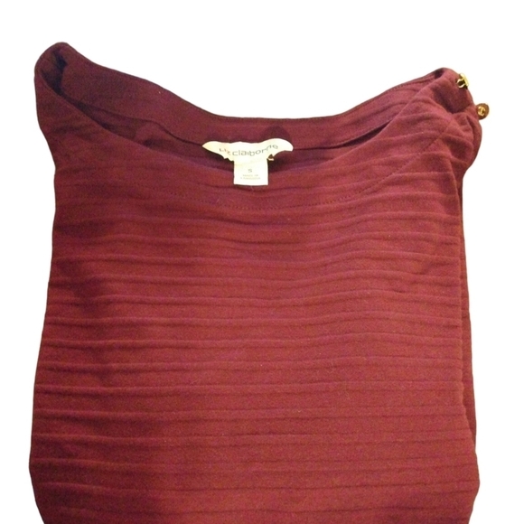 Liz Claiborne Wine Red Ribbed Button Shoulder 3/4 Sleeved Top S - Picture 6 of 7